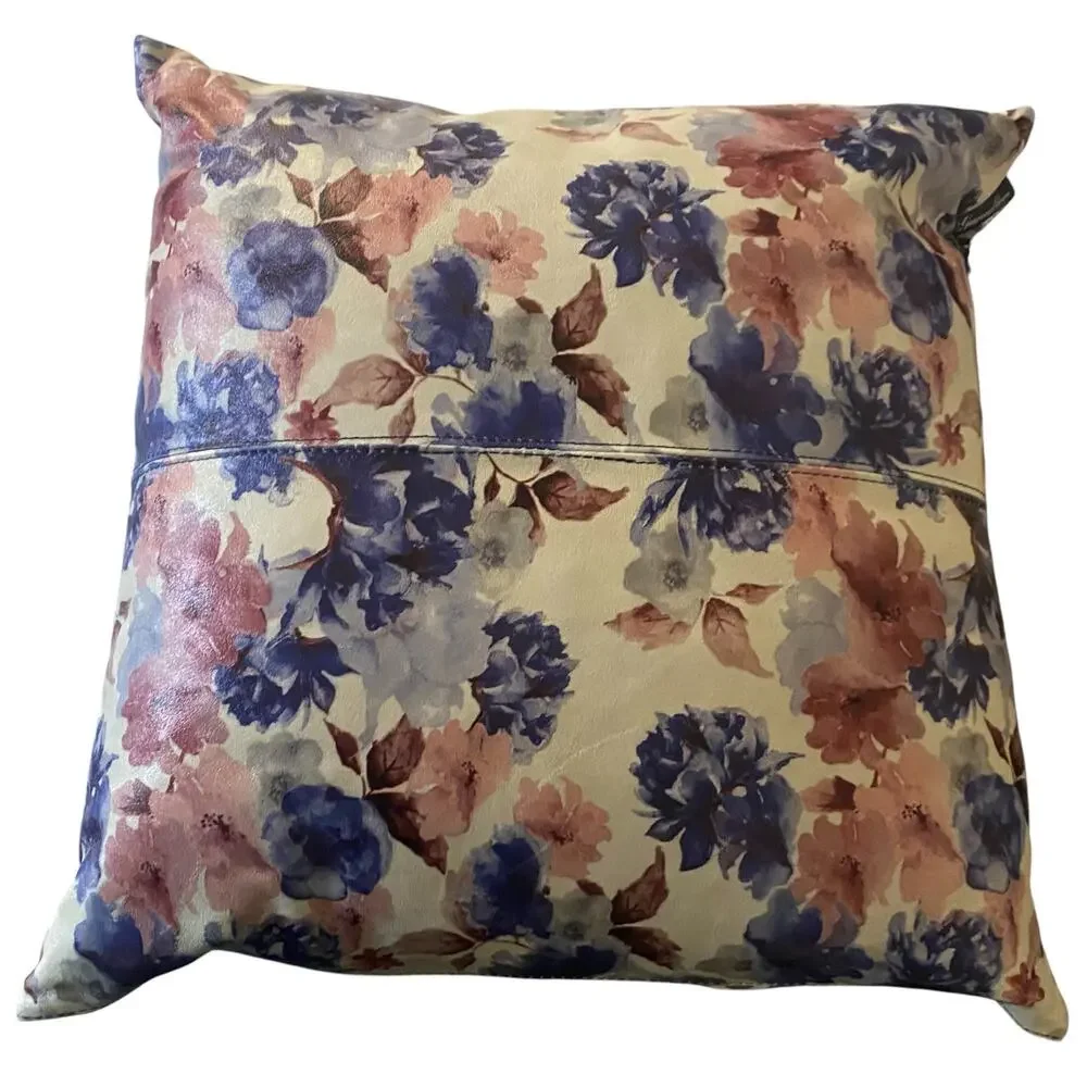 NWT Garuglieri Throw Pillow Floral Genuine Leather Made In Italy Duck Feathers